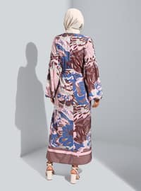 Powder Pink - Saxe Blue - Floral - Crew neck - Unlined - Modest Dress