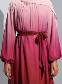 Pink - Multi - Crew neck - Fully Lined - Modest Dress