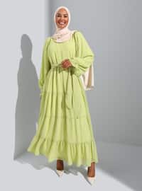 Green - Crew neck - Fully Lined - Modest Dress