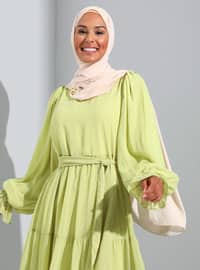 Green - Crew neck - Fully Lined - Modest Dress