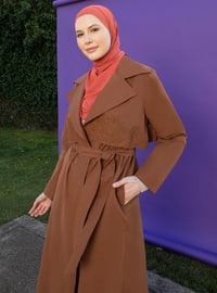 Camel - Unlined - Double-Breasted - Trench Coat