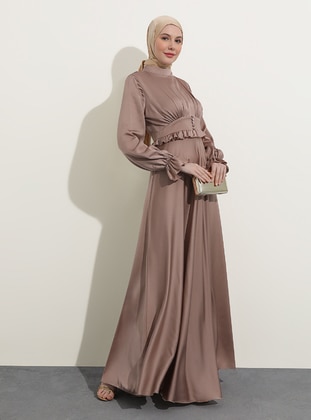 Milky Brown - Unlined - Polo neck - Modest Evening Dress - Refka