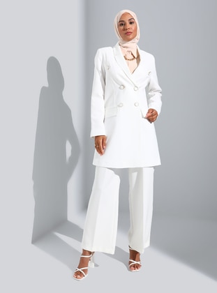 White - Fully Lined - Shawl Collar - Jacket - Refka