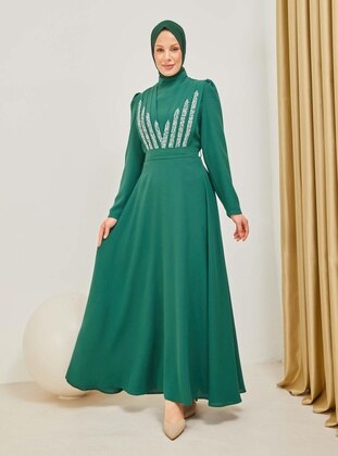 Green - Fully Lined - Crew neck - 500gr - Modest Evening Dress - Moda Echer