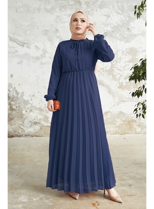 Pleated Limelda Chiffon Dress Navy Blue