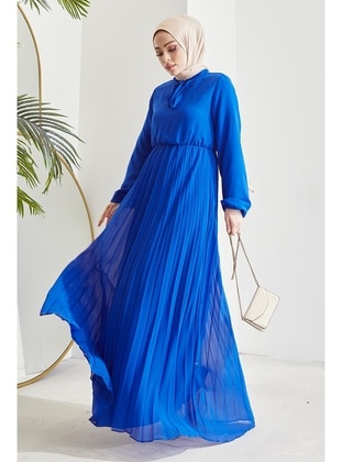 Pleated Limelda Chiffon Dress Sax Blue