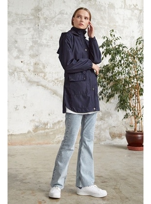 Navy Blue - Trench Coat - InStyle