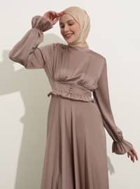 Milky Brown - Unlined - Polo neck - Modest Evening Dress
