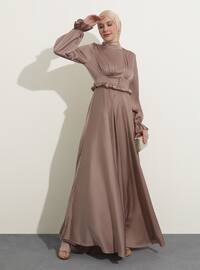 Milky Brown - Unlined - Polo neck - Modest Evening Dress