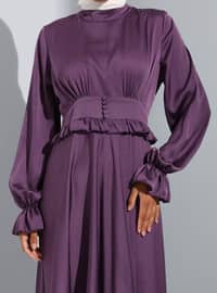 Lilac - Unlined - Polo neck - Modest Evening Dress