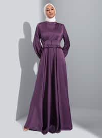 Lilac - Unlined - Polo neck - Modest Evening Dress