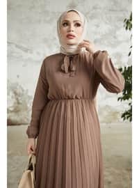 Beige - Modest Dress - In Style