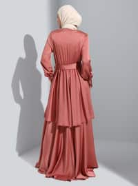 copper tone - Unlined - Crew neck - Modest Evening Dress