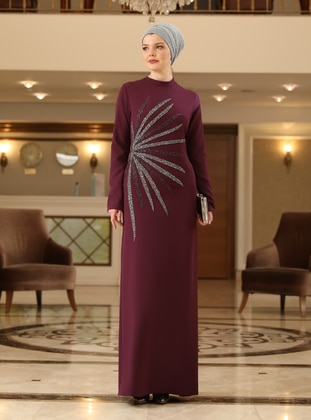 Purple - Unlined - Crew neck - Modest Evening Dress - Ahunisa