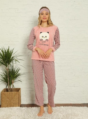 Pink - Crew neck - Printed - Multi - Pyjama Set - Tampap