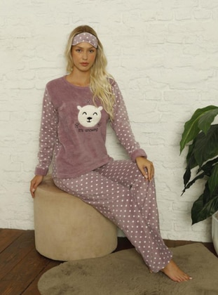 Fleece Pajama Set Patterned Multicolor Set Lilac