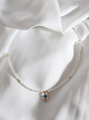 White - Gold Color - Necklace - Batı Accessories