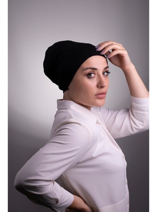 Black Practical Ready Fitted Inner Undercap Viscose Fabric Seamless 3003_01