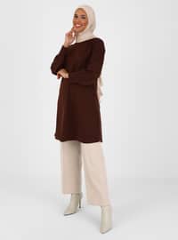 Sleeve Detailed Tunic Brown
