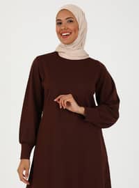 Sleeve Detailed Tunic Brown