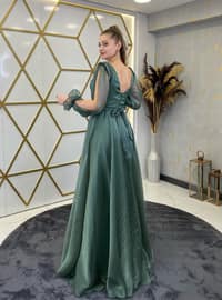 Fully Lined - Green - V neck Collar - Evening Dresses