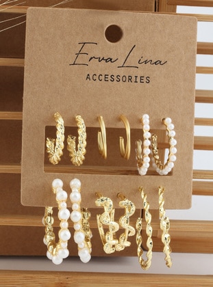 6 Pair Faux Pearl Figured Set Earrings Set 1302 Gold Color Color