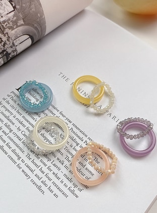 10-Piece Crystal Stone And Resin Set Ring Multicolor
