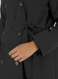 Black - Unlined - V neck Collar - Plus Size Trench coat