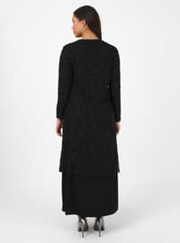 Black - Unlined - Crew neck - Modest Plus Size Evening Dress