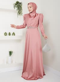 Powder Pink - Unlined - Crew neck - Modest Evening Dress