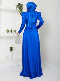 Saxe Blue - Unlined - Crew neck - Modest Evening Dress