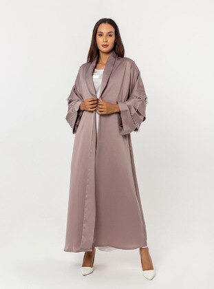 Silver tone - Lilac - Unlined - V neck Collar - Abaya - Sowit