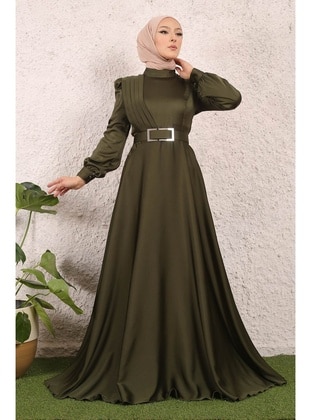 Khaki One Shoulder Satin Hijab Evening Dresses With Wadding