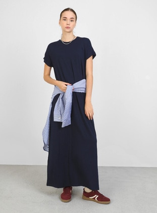 Navy Blue - Crew neck - Unlined - Modest Dress - Refka