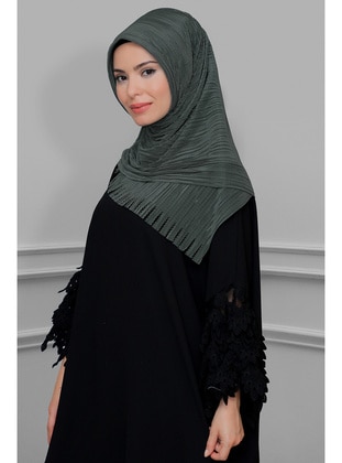 Dark Gray Practical Instant Fitted Hijab Scarf Fukuro Pleated Fringed Laser Cut 1828_23