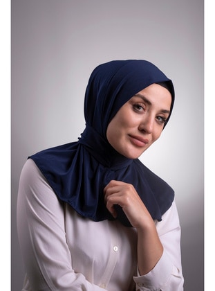 Navy Blue Practical Instant Fitted Hijab Scarf Sandy Fabric Back Snap Fastened 2101_02