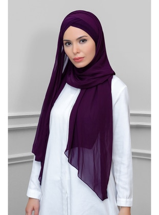 Plum Color Practical Ready-To-Wear Undercap Shawl Chiffon  Two Straped 1452_07