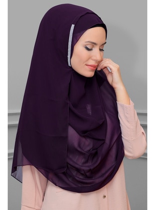 Plum Color Practical Ready-To-Wear Malaysia Shawl Chiffon With Stones 1850_07