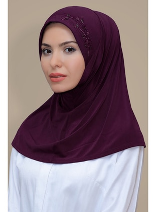 Burgundy Practical Instant Fitted Hijab Scarf Sandy Fabric Handmade Floral Embroidered Tulip 1603_07