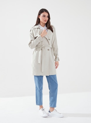 Stone color - Fully Lined - Shawl Collar - Trench Coat - SAHRA AFRA