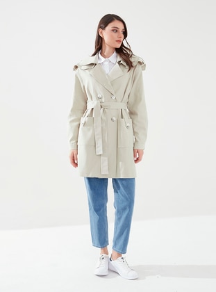 Stone color - Fully Lined - Shawl Collar - Trench Coat  - Sahra Afra