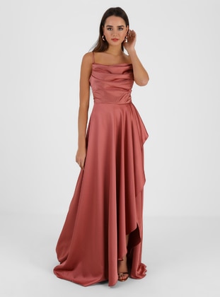 Unlined - Reddish Pink - Evening Dresses - Drape