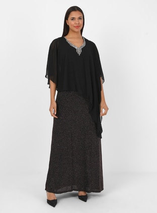 Black - Burgundy - Fully Lined - V neck Collar - Modest Plus Size Evening Dress - Atay Gökmen