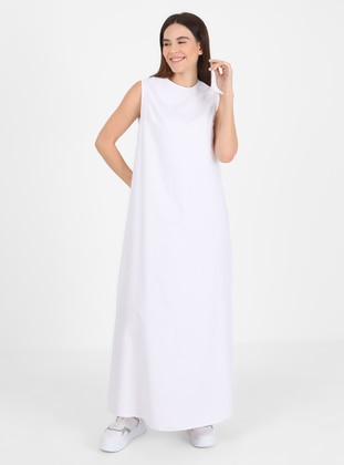 White - Crew neck - Unlined - Modest Dress- Benin