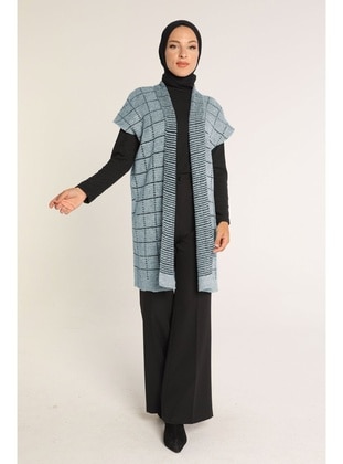Unlined - Checkered - Black - Knit Vest - Maymara