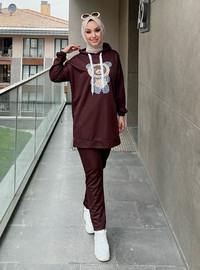 Hooded Tunic & Pants Tracksuit Set Brown