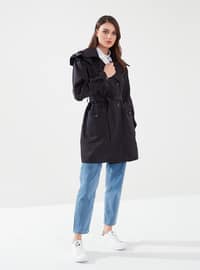 Black - Fully Lined - Shawl Collar - Trench Coat