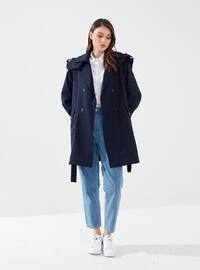 Navy blue - Fully Lined - Shawl Collar - Trench Coat