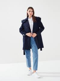 Navy blue - Fully Lined - Shawl Collar - Trench Coat