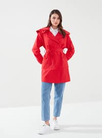 Red - Fully Lined - Shawl Collar - Trench Coat